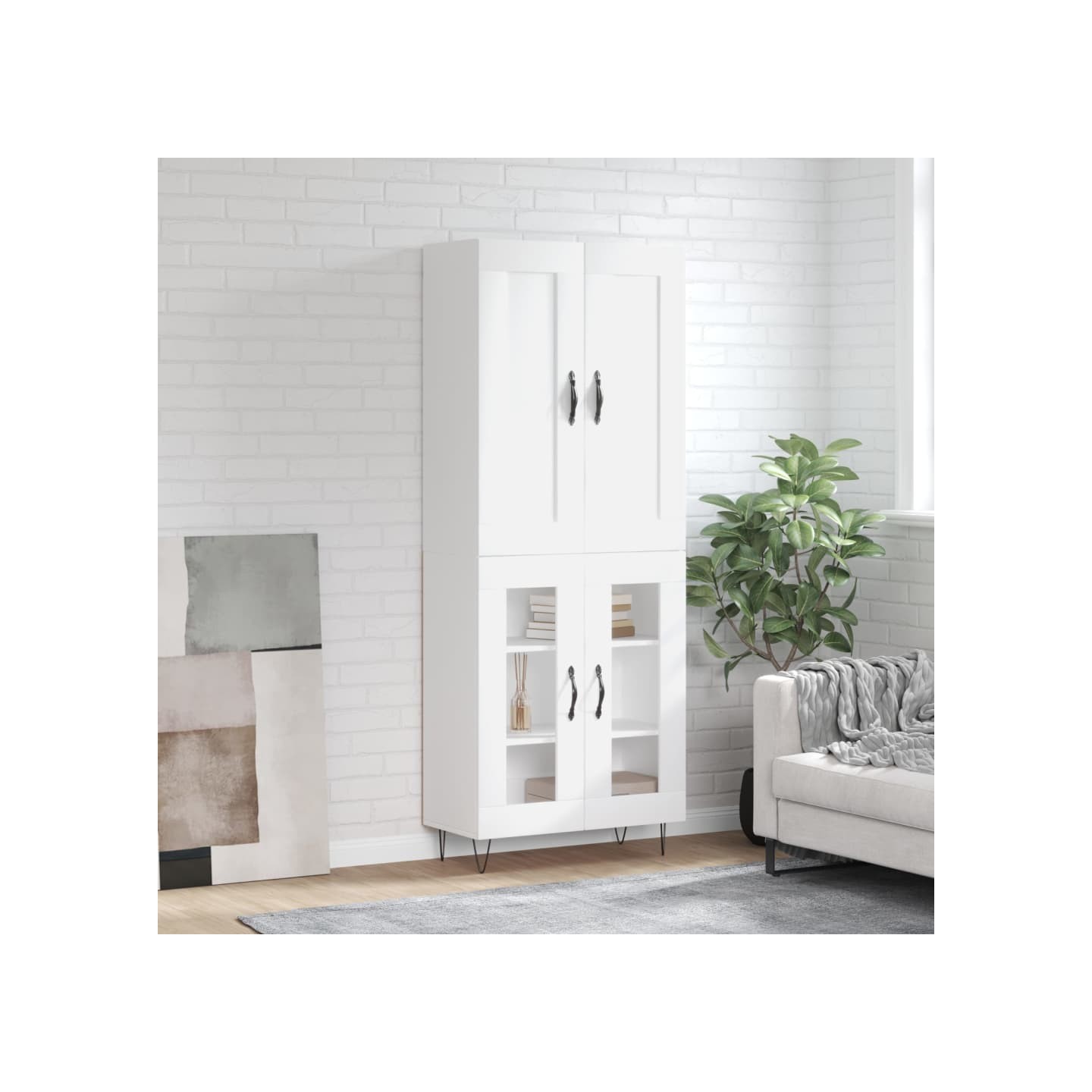 Buffet haut Blanc 69,5x34x180 cm Bois d'ingénierie