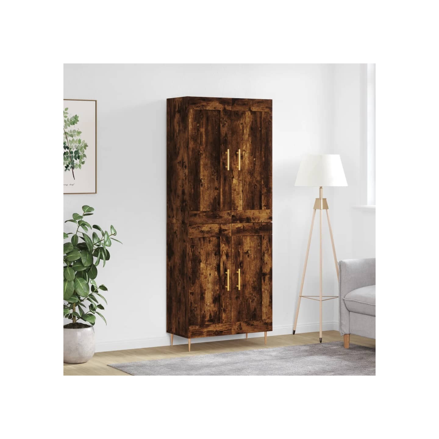 Buffet haut Chêne fumé 69,5x34x180 cm Bois d'ingénierie