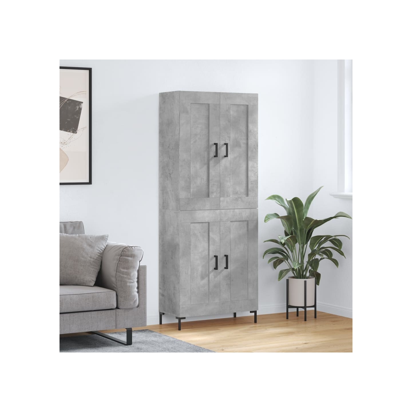 Buffet haut Gris béton 69,5x34x180 cm Bois d'ingénierie