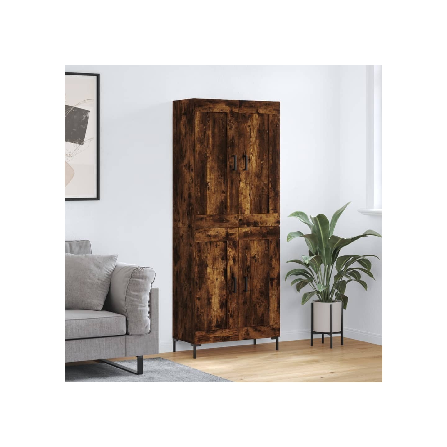 Buffet haut Chêne fumé 69,5x34x180 cm Bois d'ingénierie