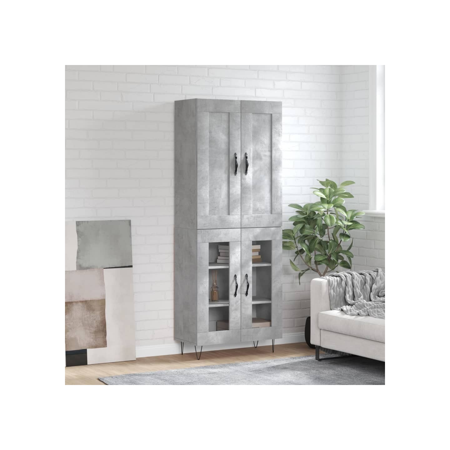 Buffet haut Gris béton 69,5x34x180 cm Bois d'ingénierie