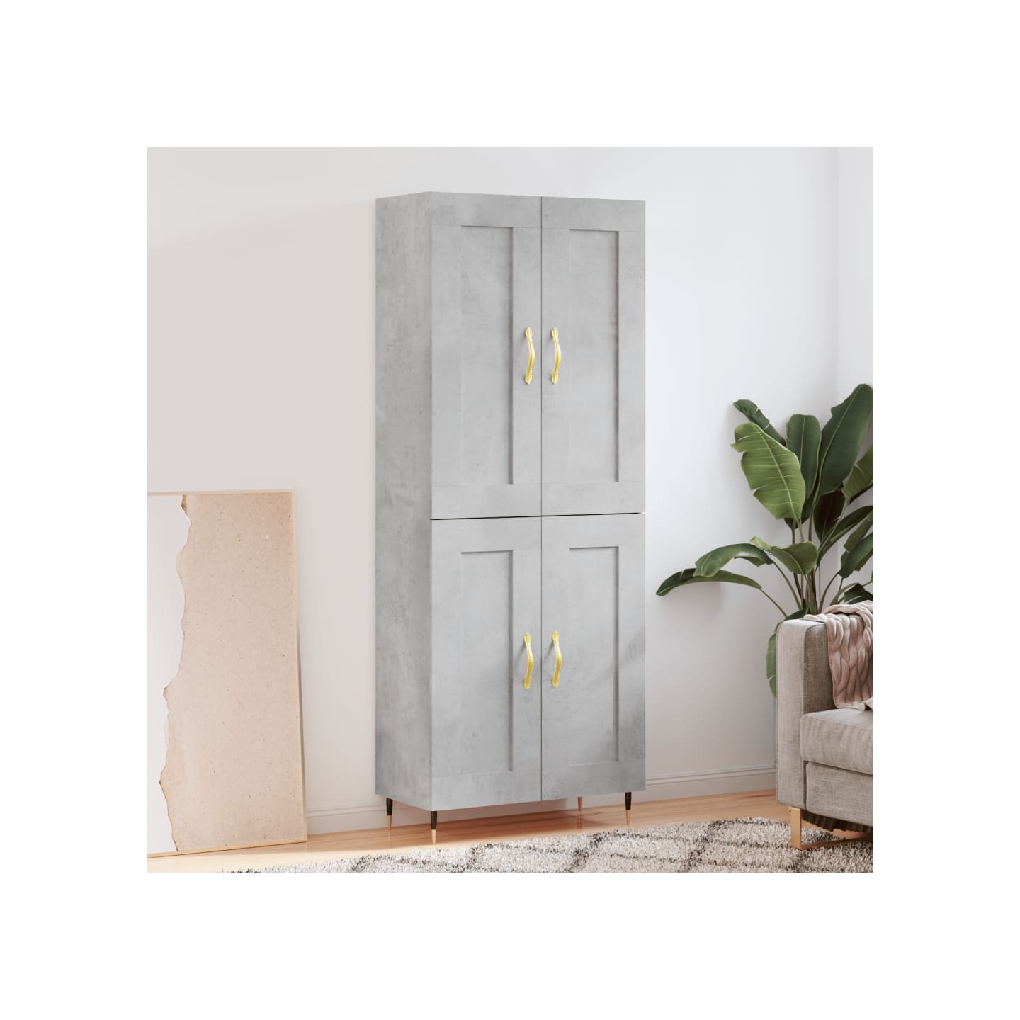 Buffet haut Gris béton 69,5x34x180 cm Bois d'ingénierie
