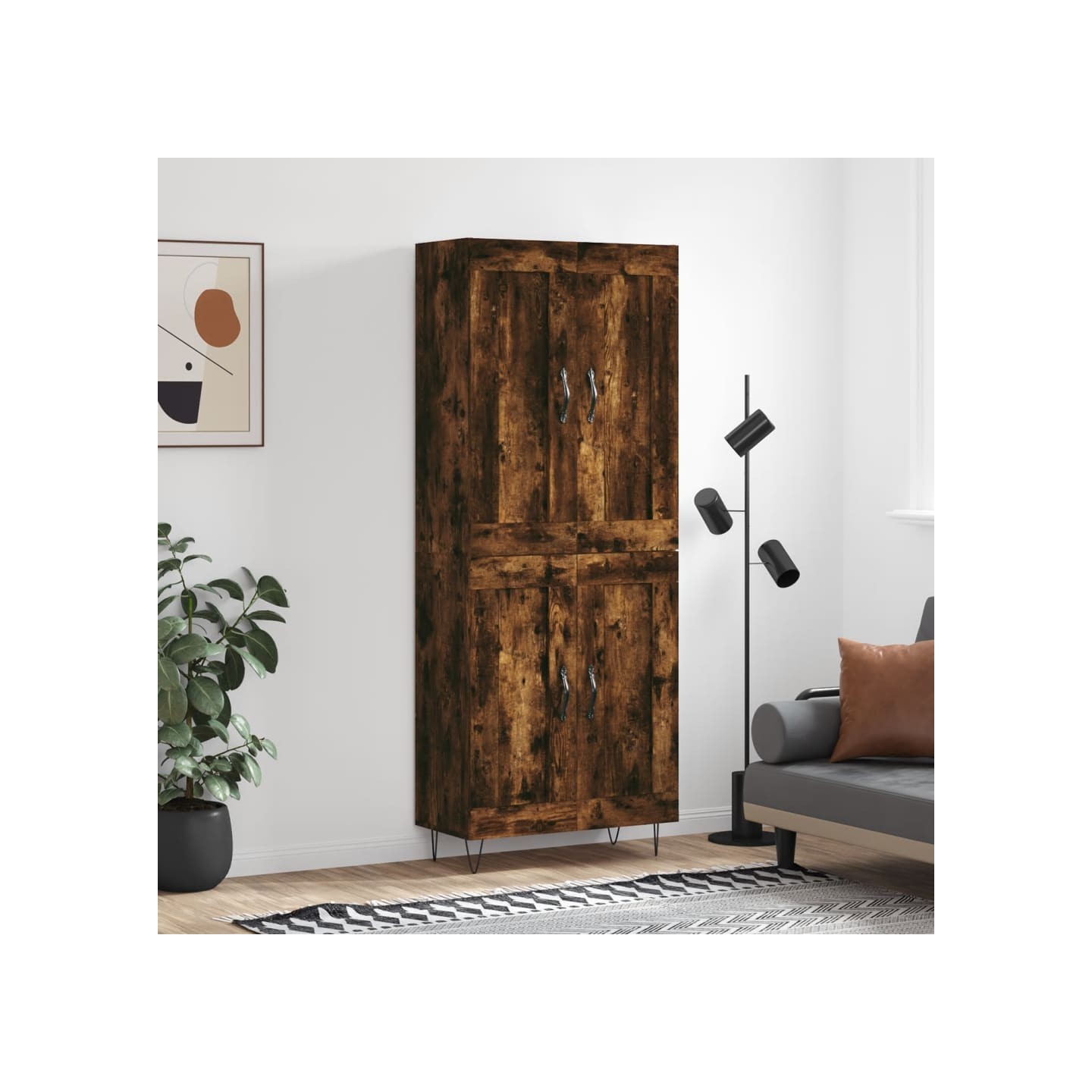 Buffet haut Chêne fumé 69,5x34x180 cm Bois d'ingénierie