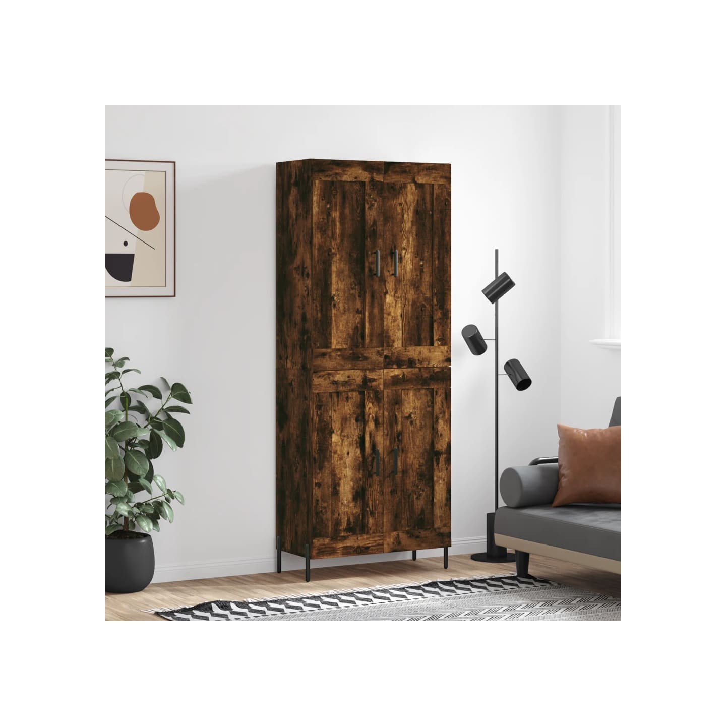 Buffet haut Chêne fumé 69,5x34x180 cm Bois d'ingénierie