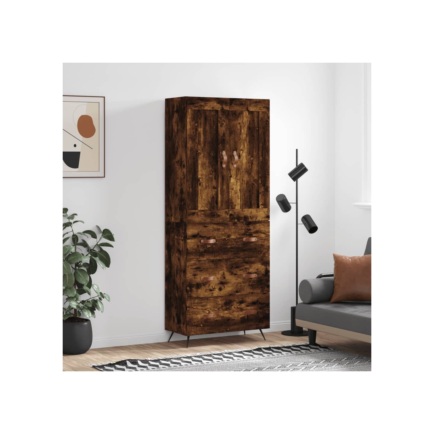 Buffet haut Chêne fumé 69,5x34x180 cm Bois d'ingénierie