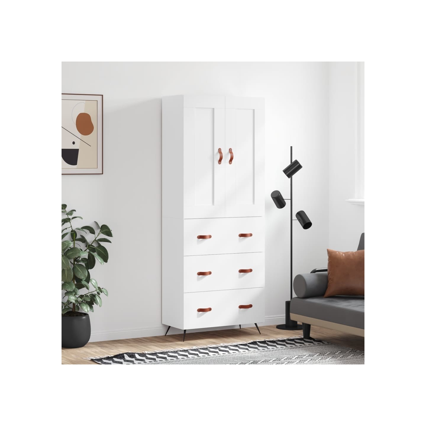 Buffet haut Blanc 69,5x34x180 cm Bois d'ingénierie