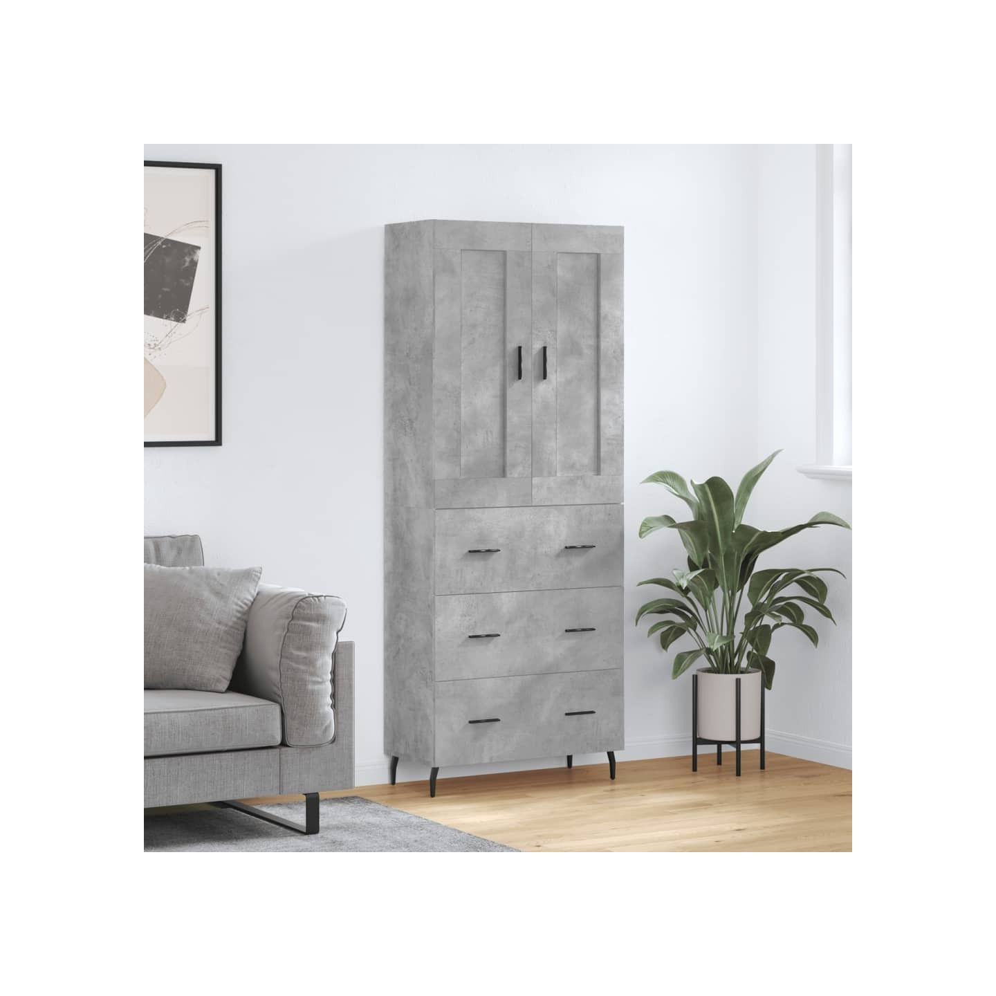 Buffet haut Gris béton 69,5x34x180 cm Bois d'ingénierie