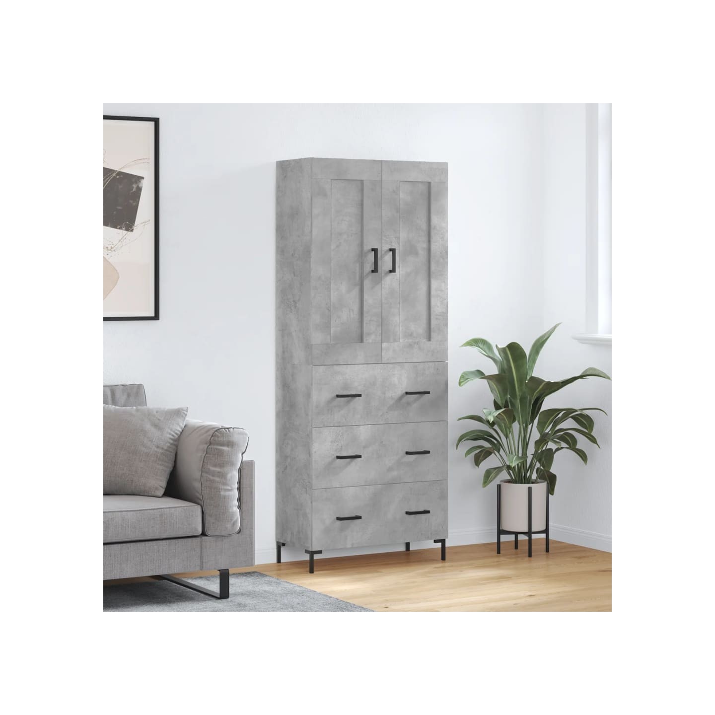 Buffet haut Gris béton 69,5x34x180 cm Bois d'ingénierie