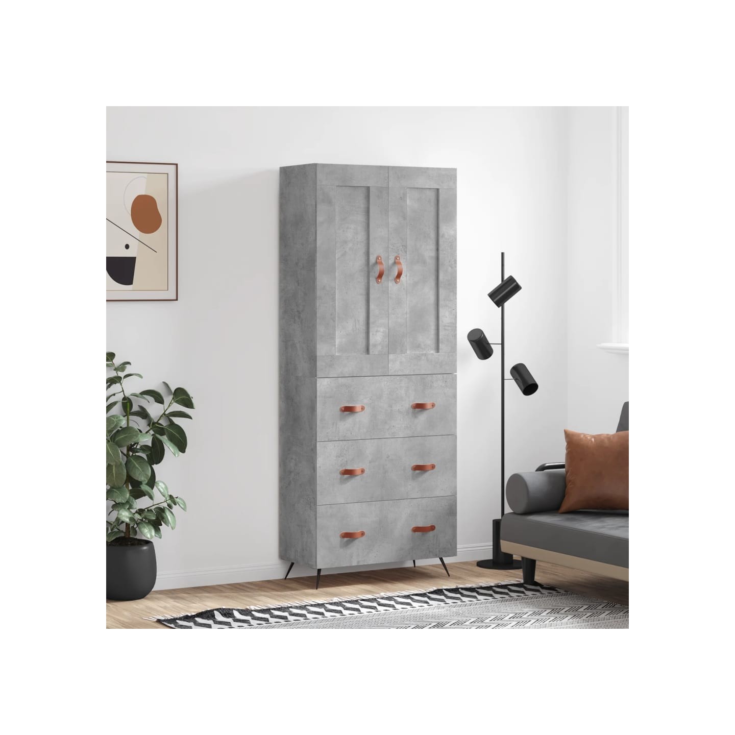 Buffet haut Gris béton 69,5x34x180 cm Bois d'ingénierie