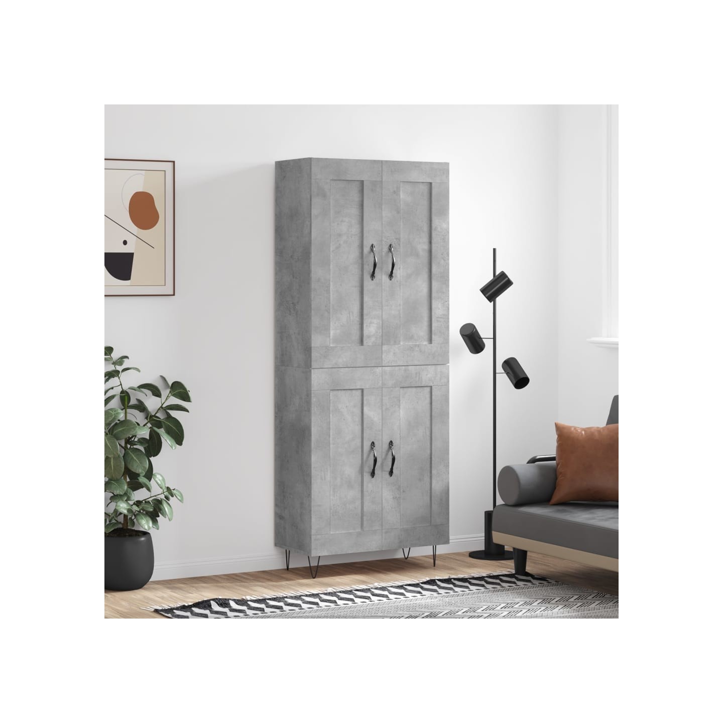 Buffet haut Gris béton 69,5x34x180 cm Bois d'ingénierie