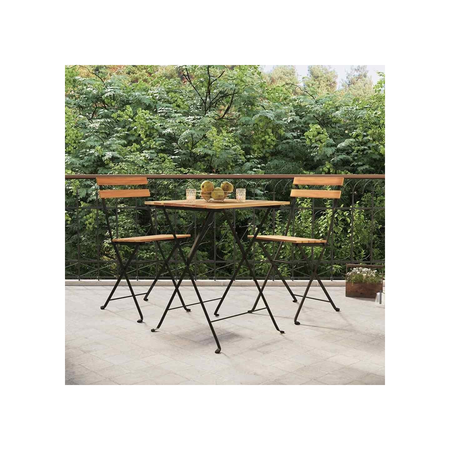 Ensemble de bistro pliable 3 pcs Bois de teck massif et acier