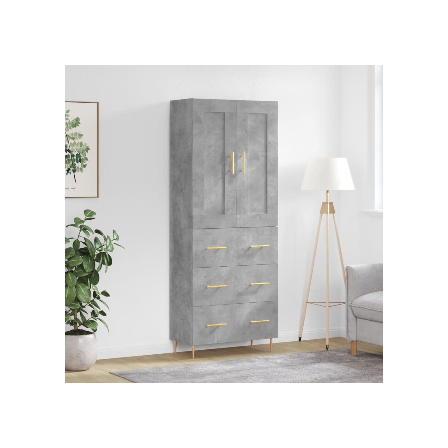 Buffet haut Gris béton 69,5x34x180 cm Bois d'ingénierie