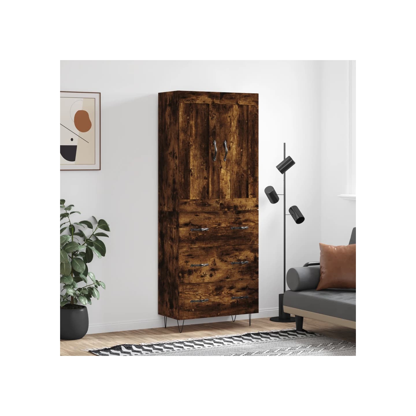 Buffet haut Chêne fumé 69,5x34x180 cm Bois d'ingénierie