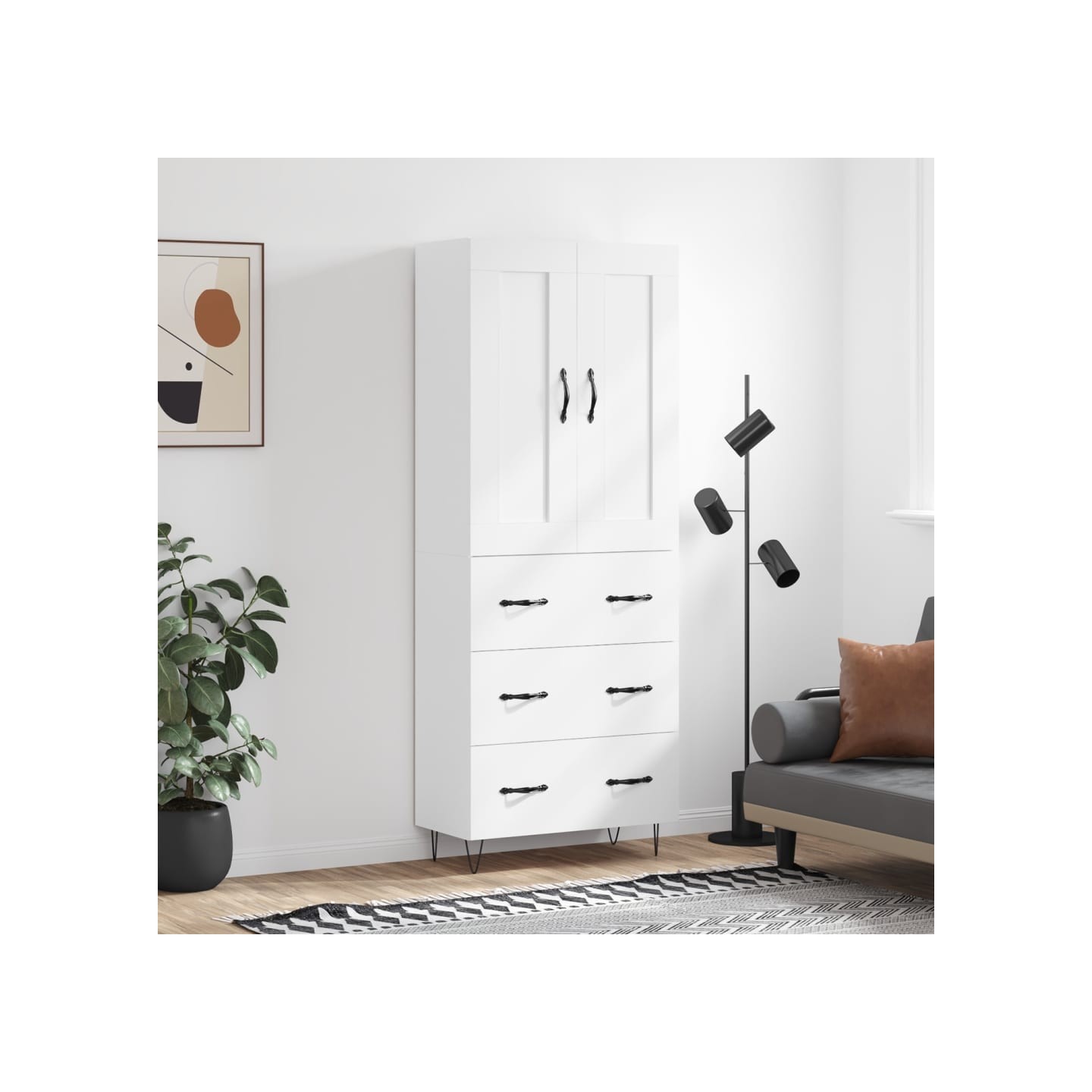 Buffet haut Blanc 69,5x34x180 cm Bois d'ingénierie