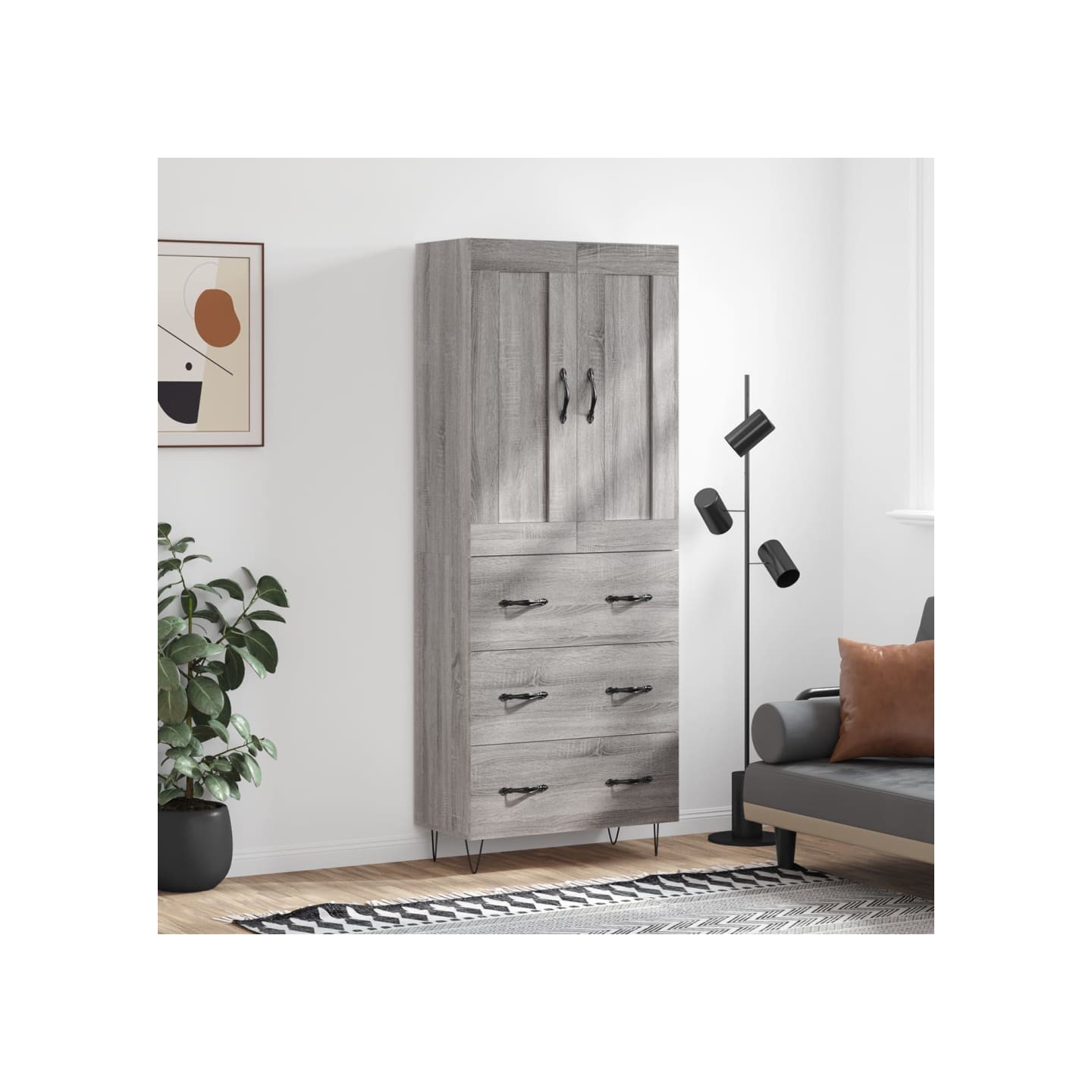 Buffet haut Sonoma gris 69,5x34x180 cm Bois d'ingénierie