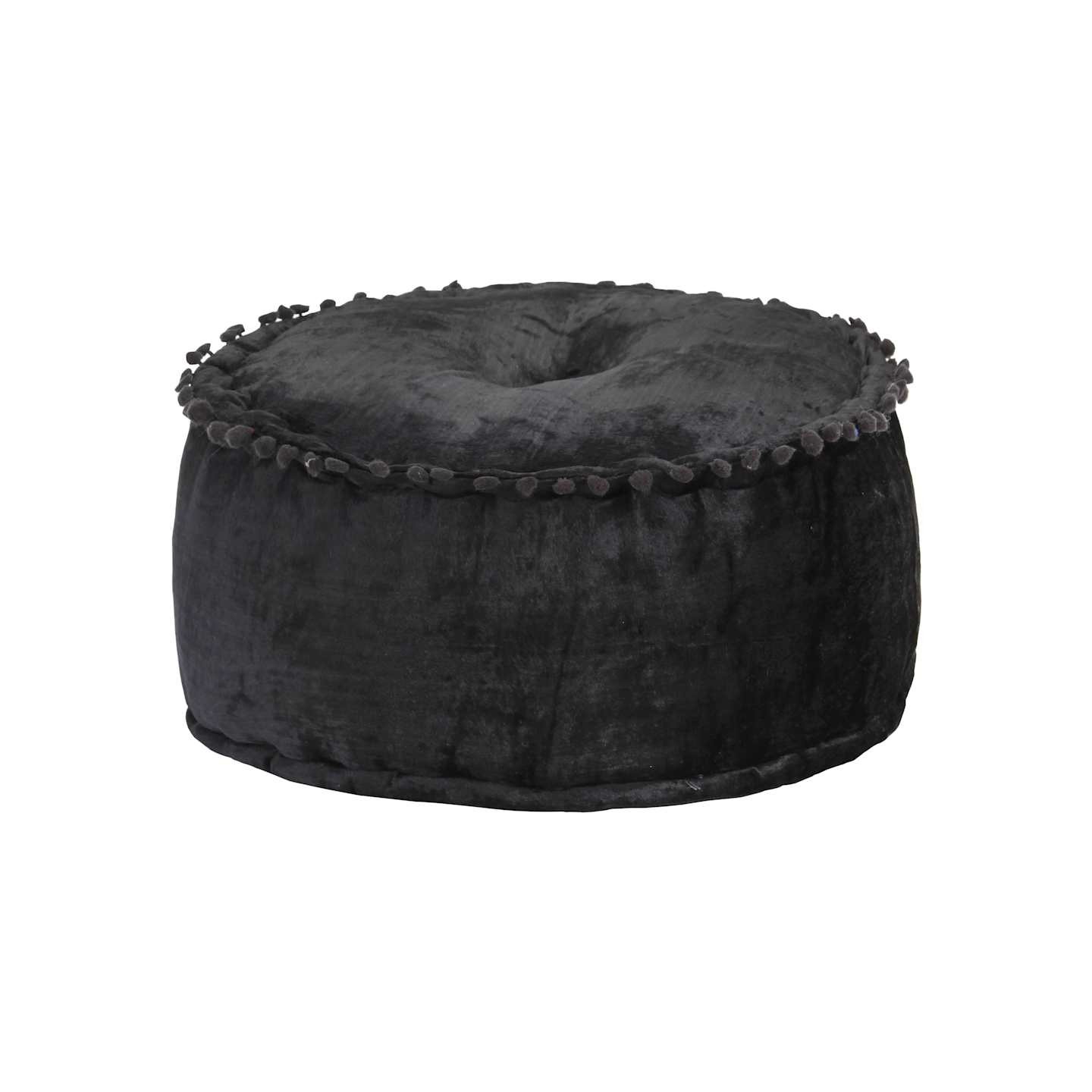 Pouf Rond Velours 40x20 cm Anthracite