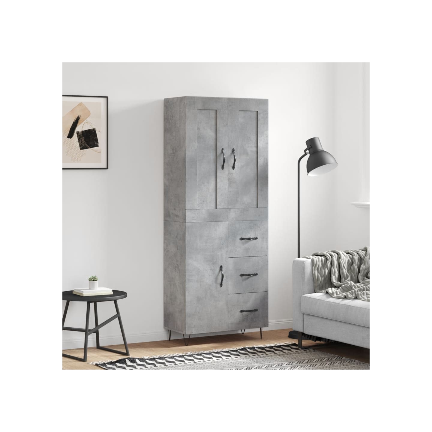 Buffet haut Gris béton 69,5x34x180 cm Bois d'ingénierie
