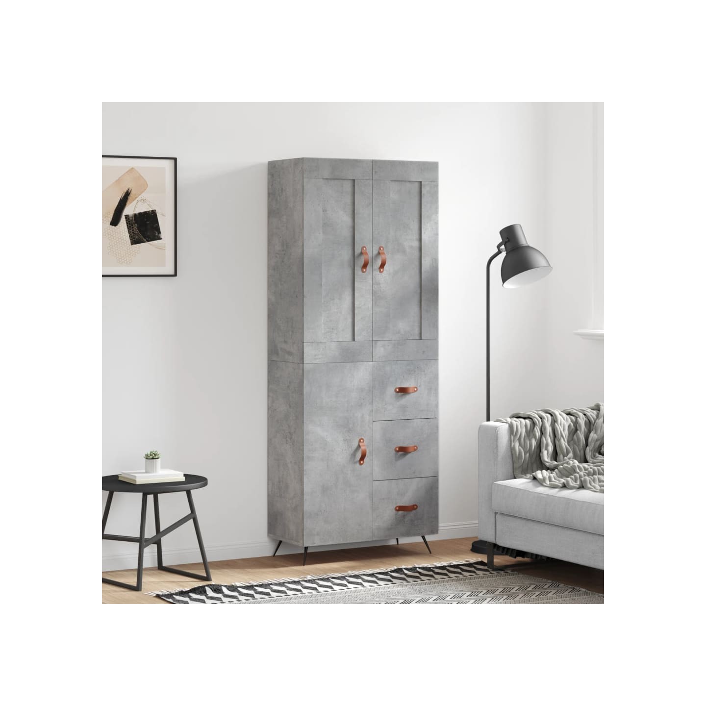 Buffet haut Gris béton 69,5x34x180 cm Bois d'ingénierie