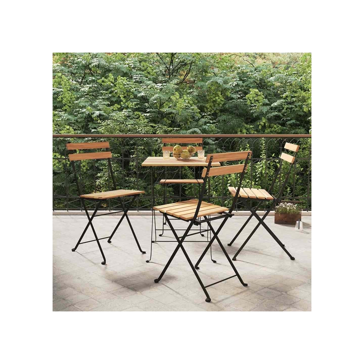 Chaises pliantes, lot de 4, en bois massif de teck et acier