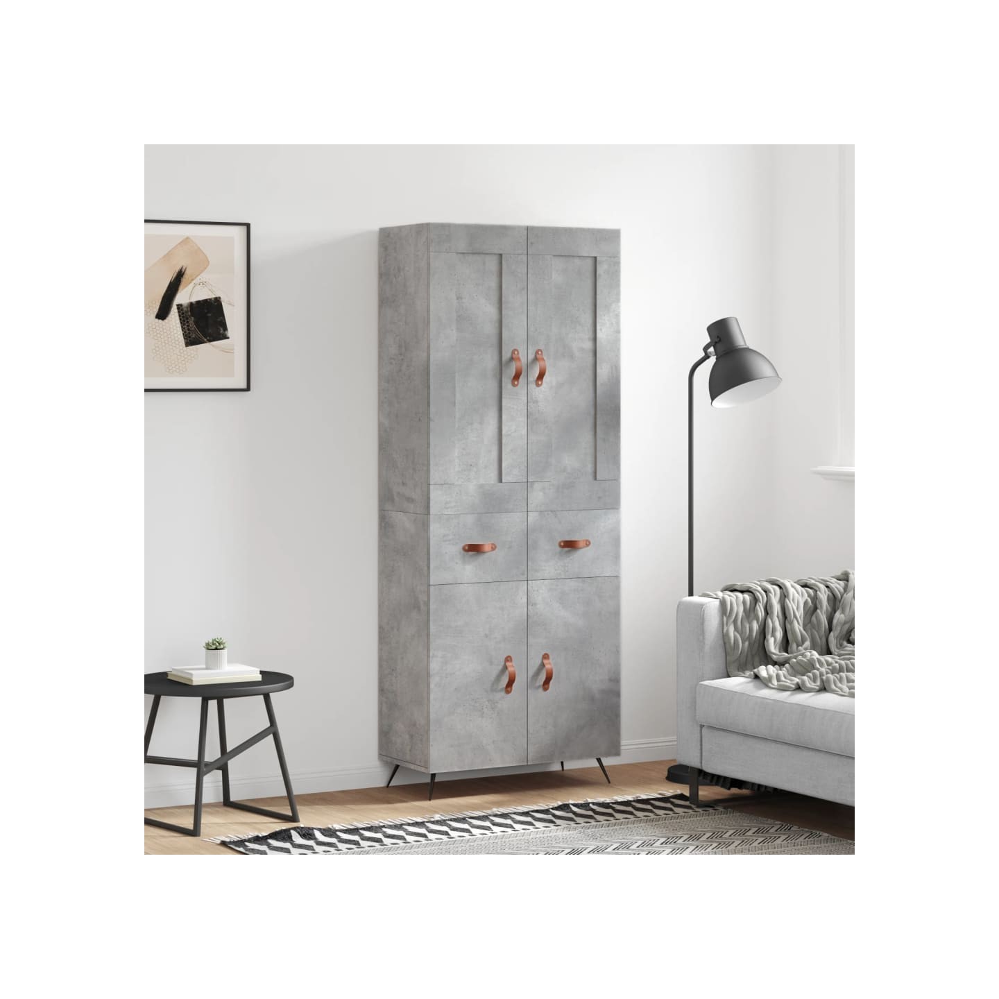 Buffet haut Gris béton 69,5x34x180 cm Bois d'ingénierie