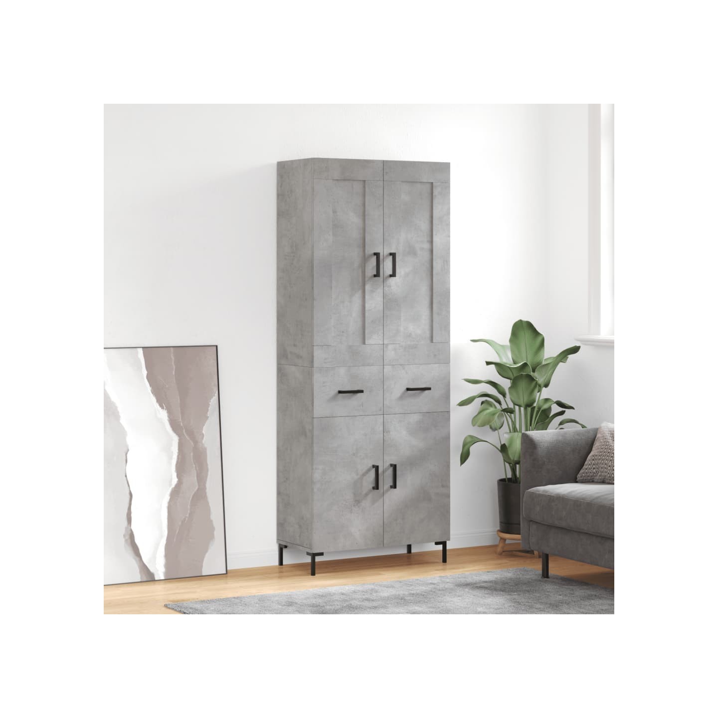Buffet haut Gris béton 69,5x34x180 cm Bois d'ingénierie