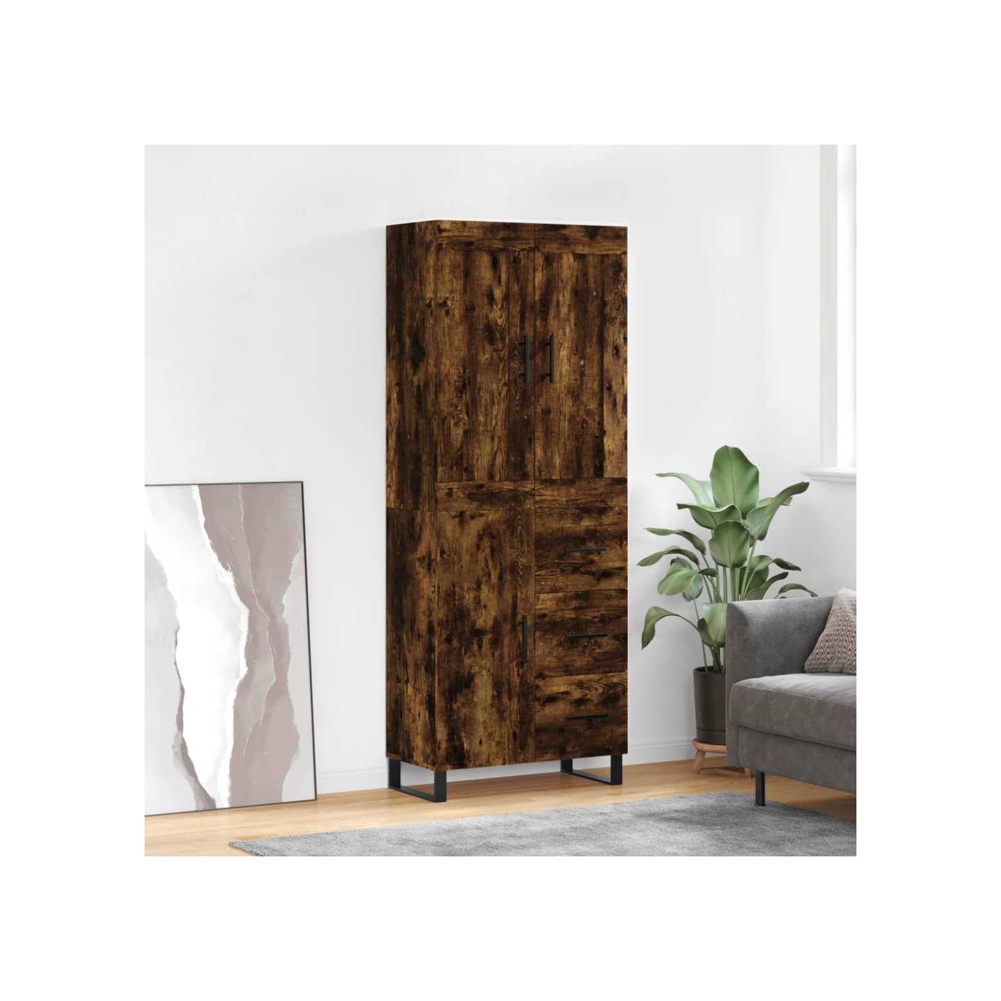 Buffet haut Chêne fumé 69,5x34x180 cm Bois d'ingénierie