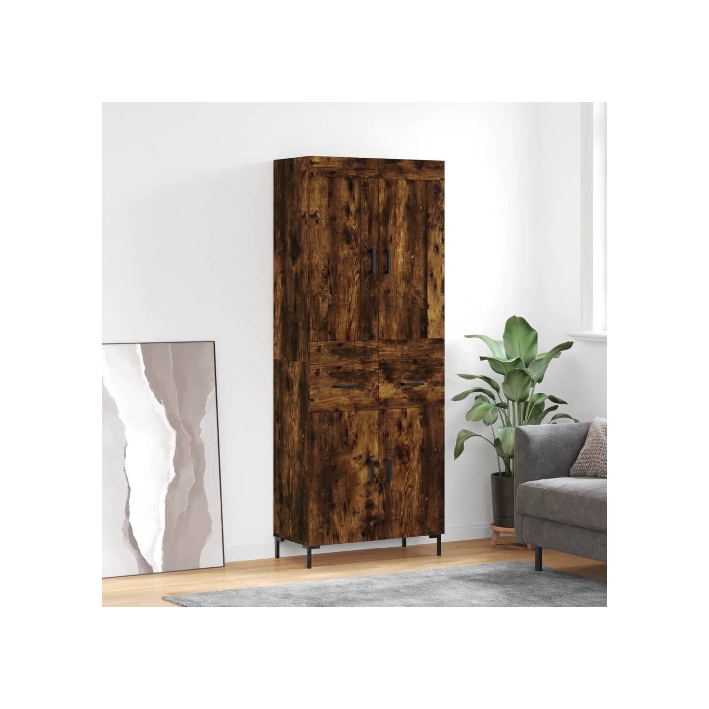 Buffet haut Chêne fumé 69,5x34x180 cm Bois d'ingénierie