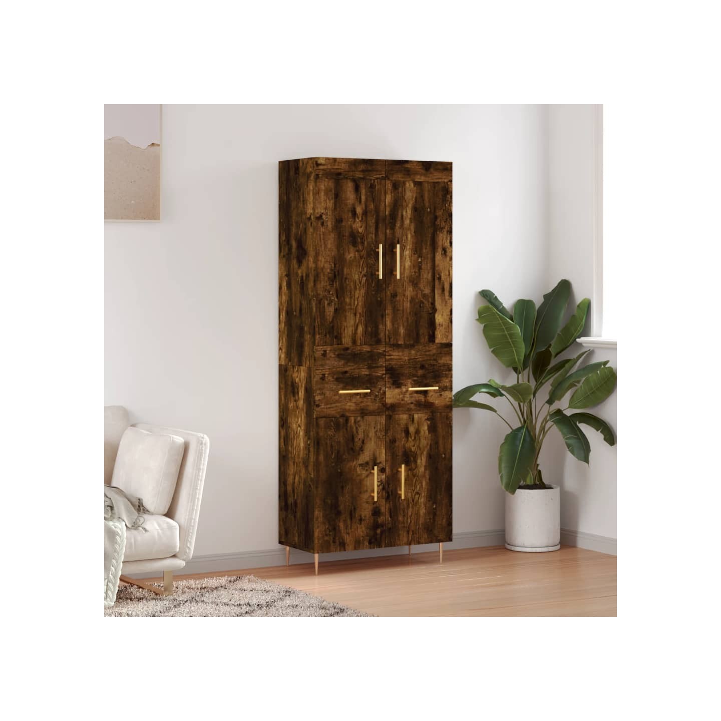 Buffet haut Chêne fumé 69,5x34x180 cm Bois d'ingénierie