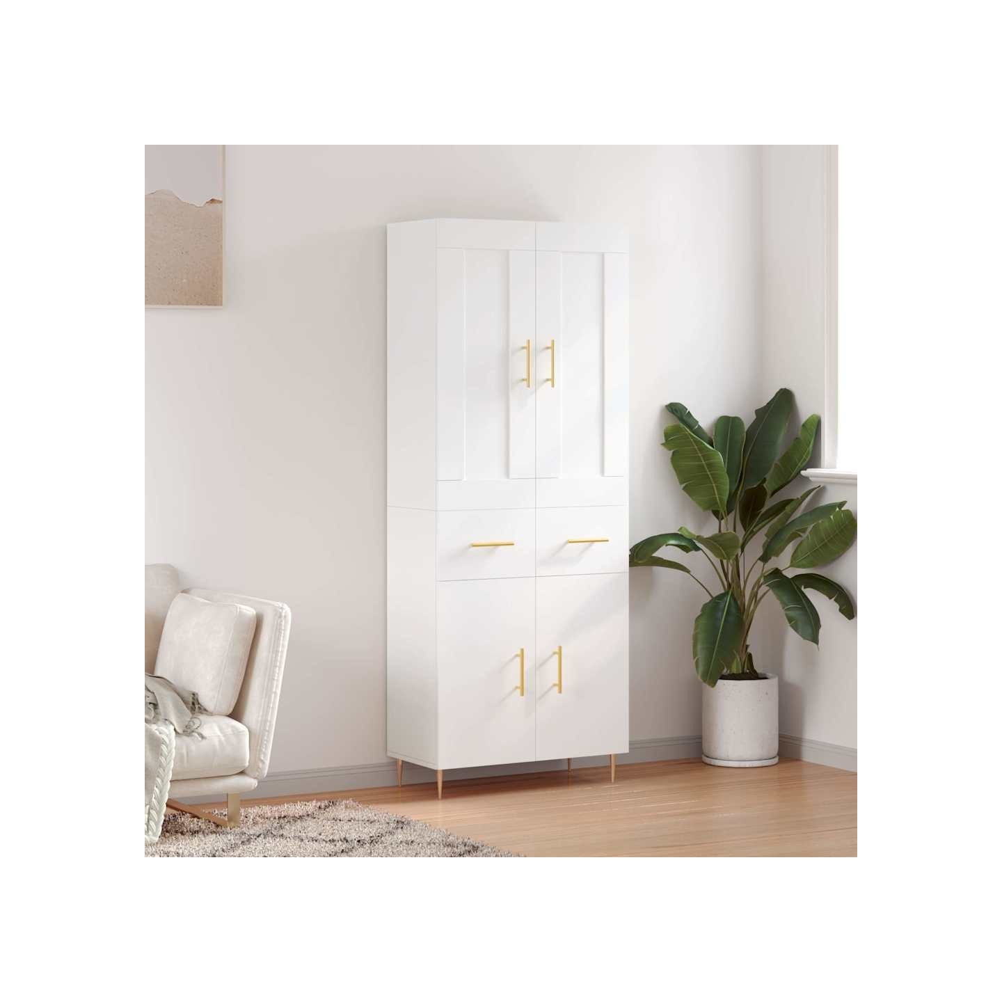 Buffet haut Blanc 69,5x34x180 cm Bois d'ingénierie