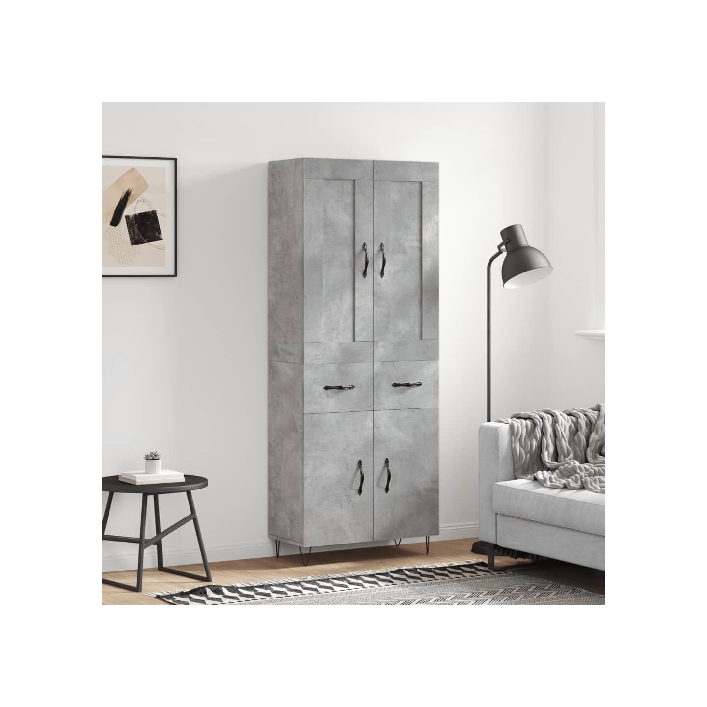 Buffet haut Gris béton 69,5x34x180 cm Bois d'ingénierie