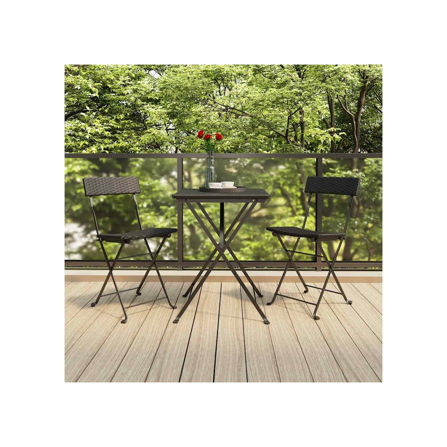 Ensemble de bistro pliable 3 pcs Noir Résine tressée