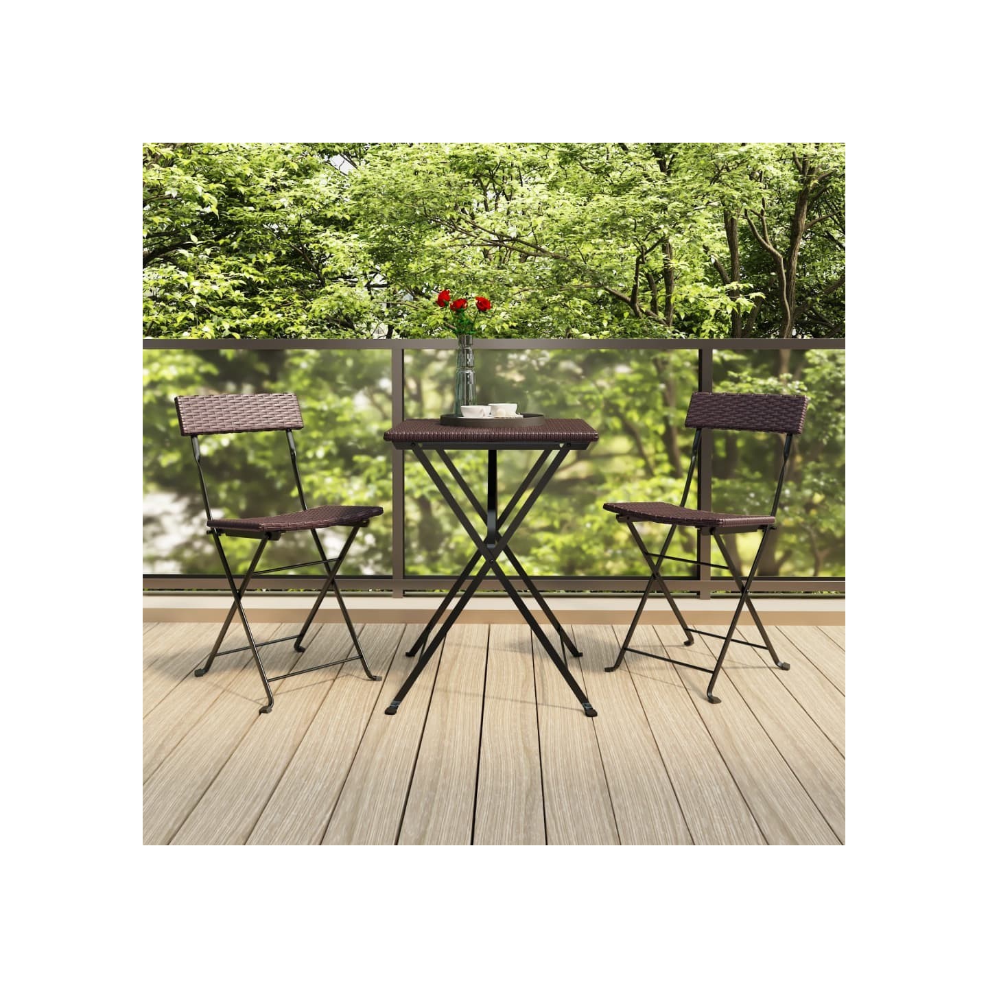 Ensemble de bistro pliable 3 pcs Marron Résine tressée