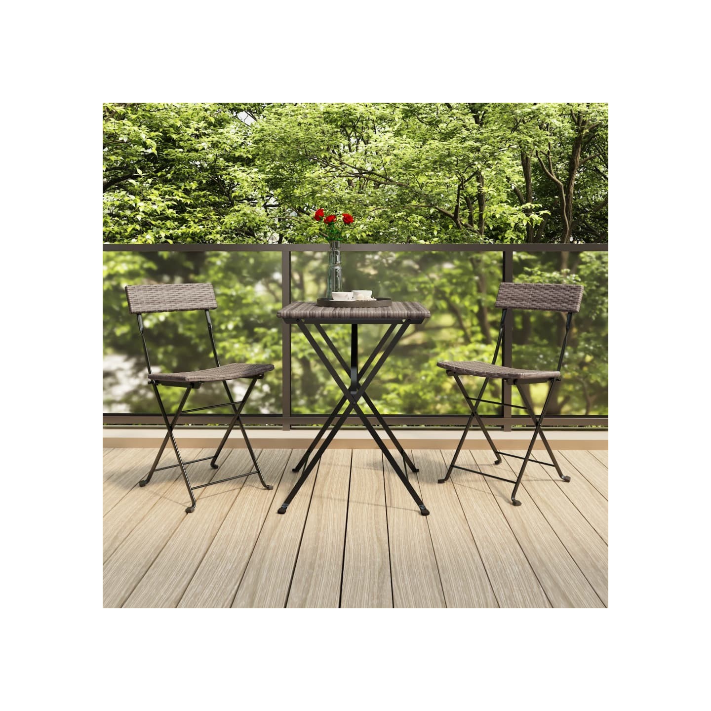 Ensemble de bistro pliable 3 pcs Gris Résine tressée