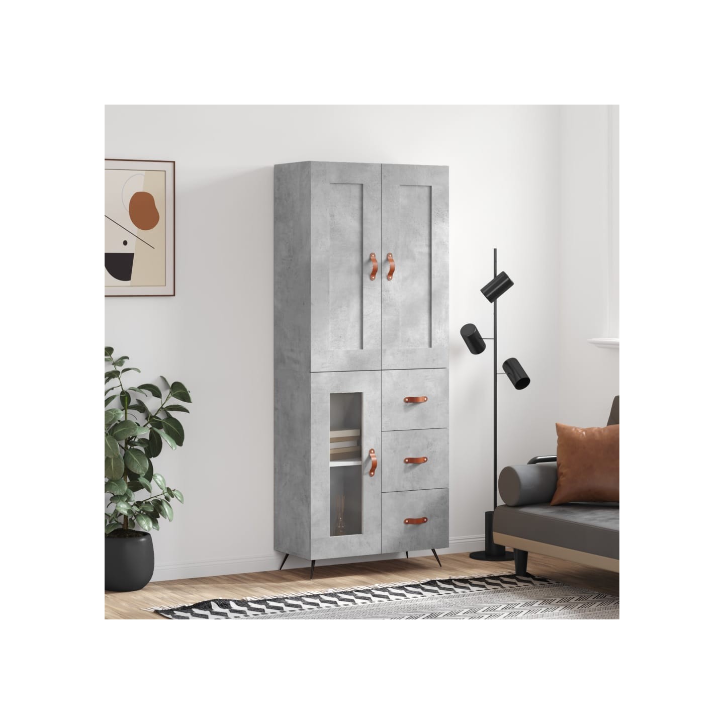 Buffet haut Gris béton 69,5x34x180 cm Bois d'ingénierie