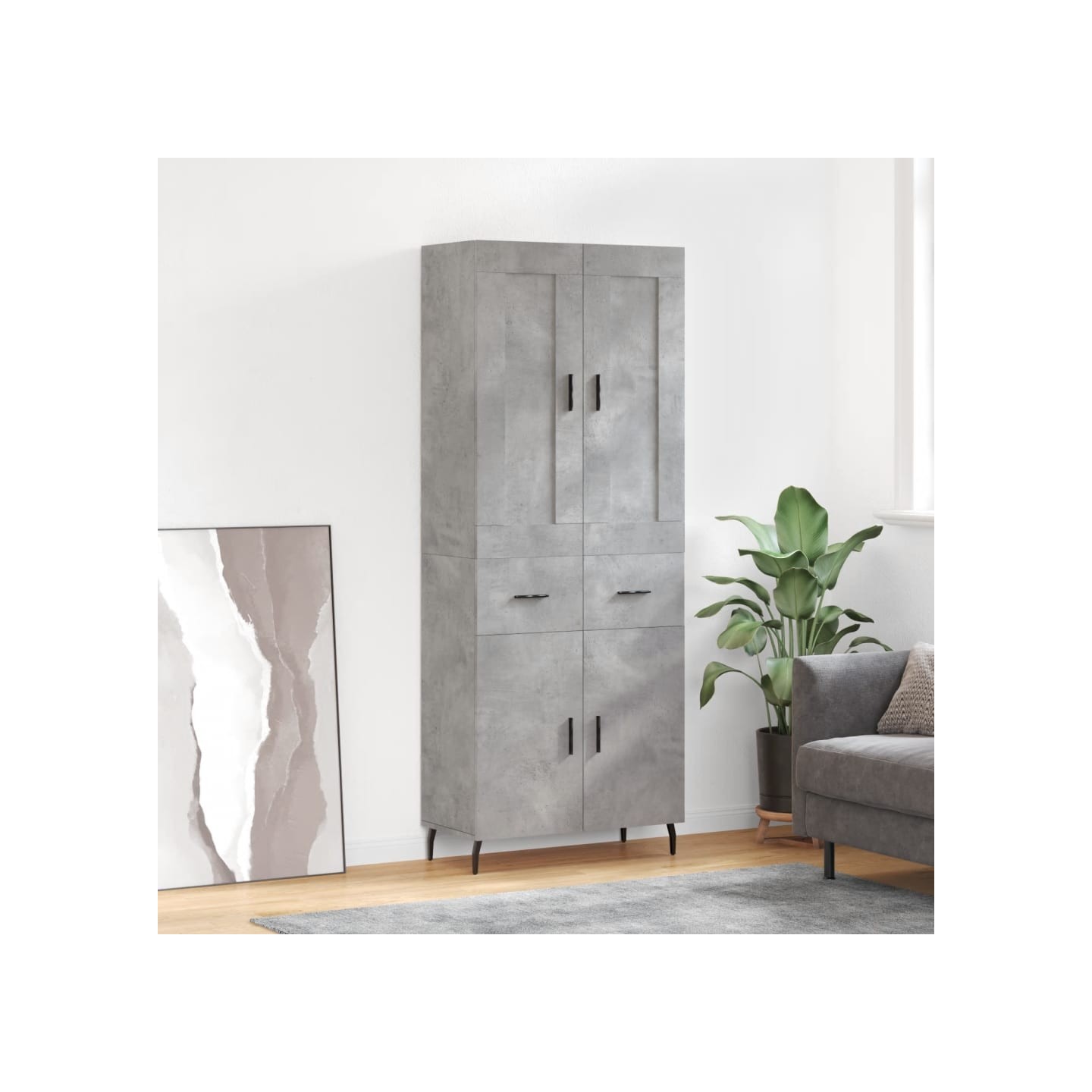 Buffet haut Gris béton 69,5x34x180 cm Bois d'ingénierie