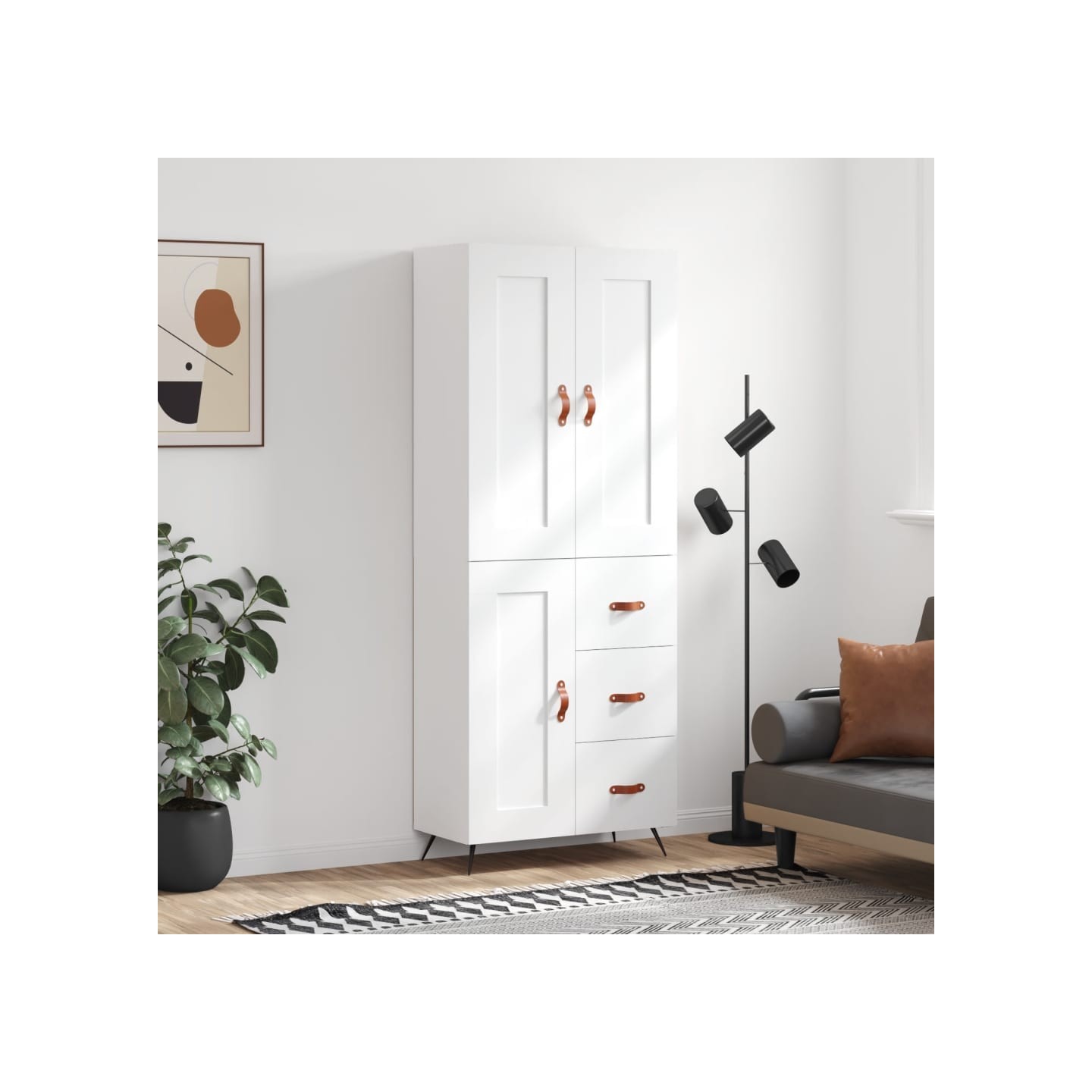Buffet haut Blanc 69,5x34x180 cm Bois d'ingénierie