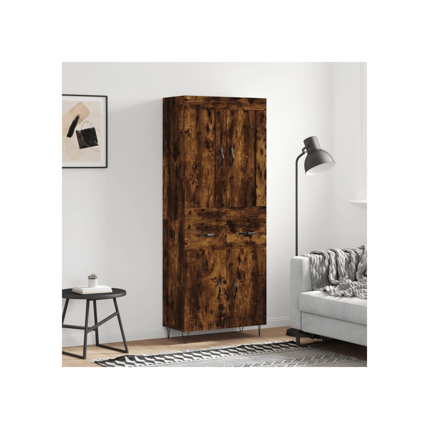 Buffet haut Chêne fumé 69,5x34x180 cm Bois d'ingénierie