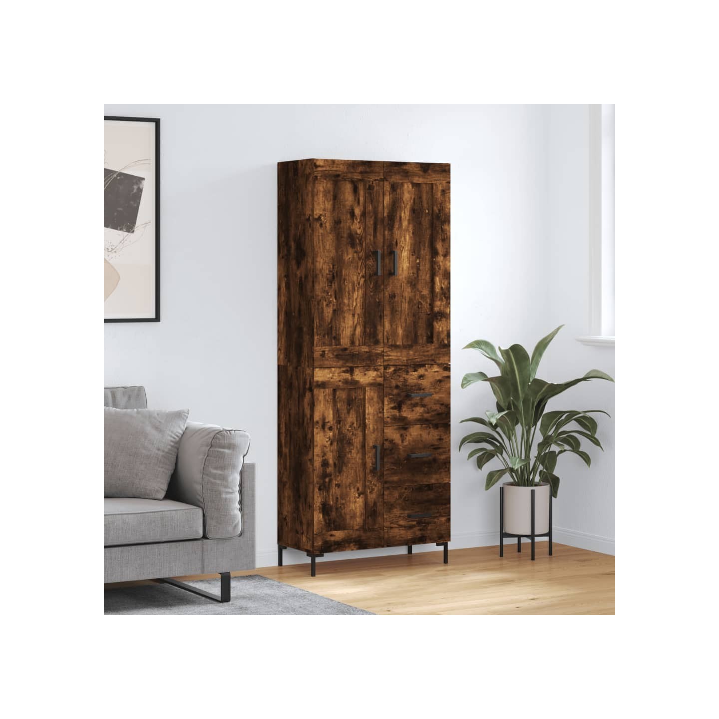 Buffet haut Chêne fumé 69,5x34x180 cm Bois d'ingénierie