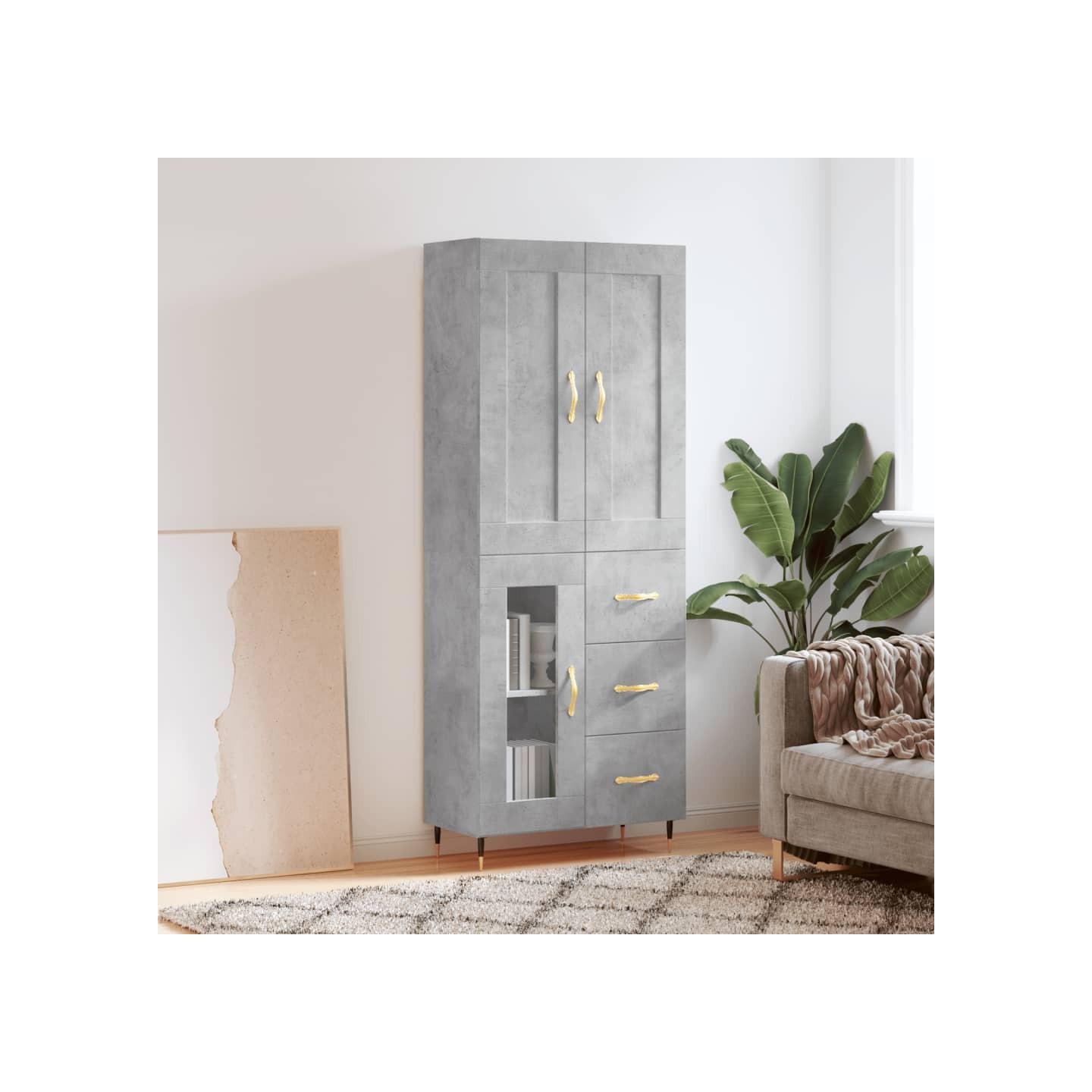 Buffet haut Gris béton 69,5x34x180 cm Bois d'ingénierie