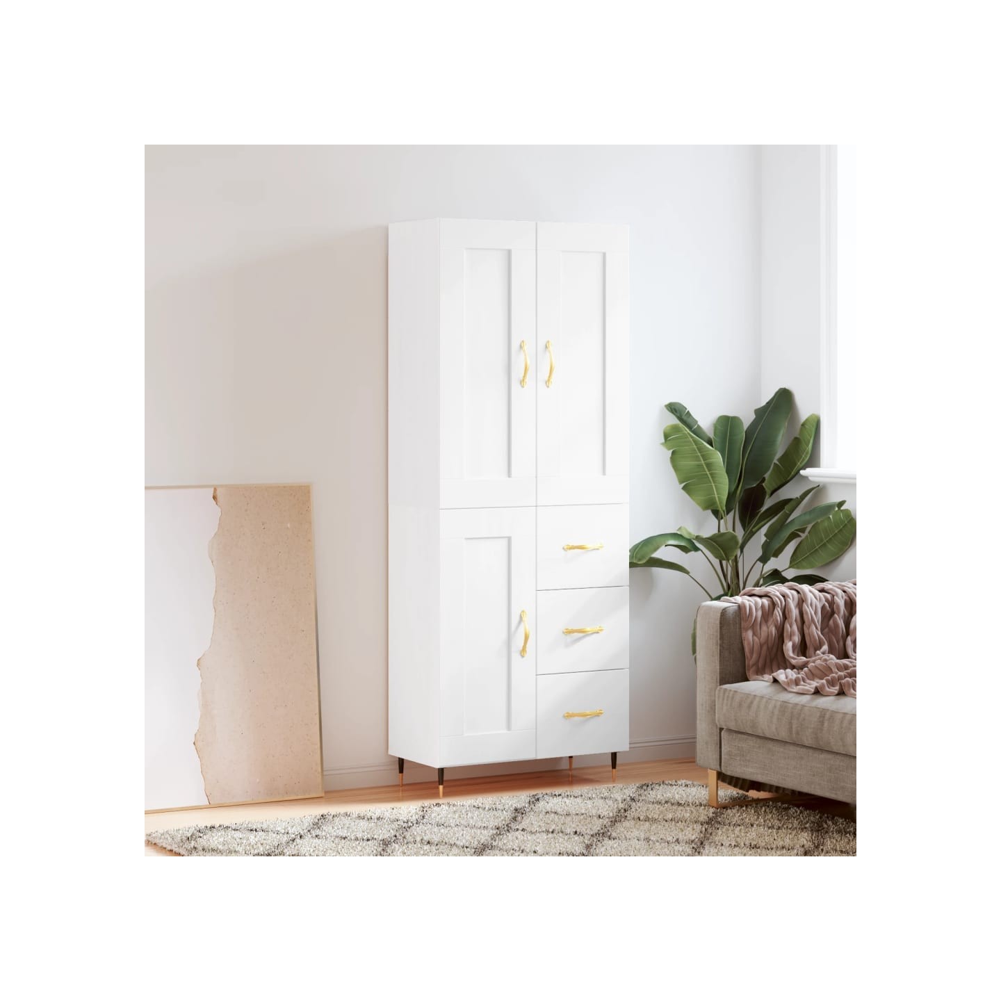 Buffet haut Blanc 69,5x34x180 cm Bois d'ingénierie