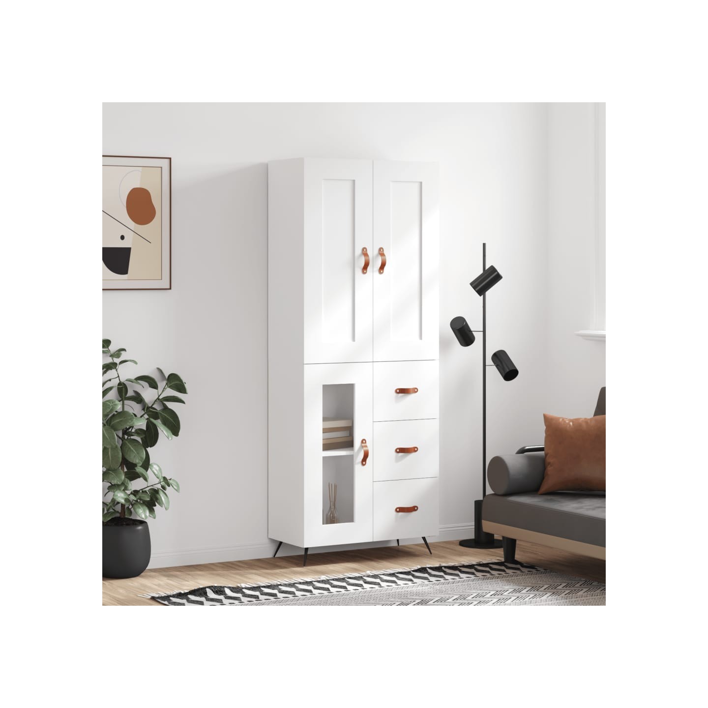 Buffet haut Blanc 69,5x34x180 cm Bois d'ingénierie