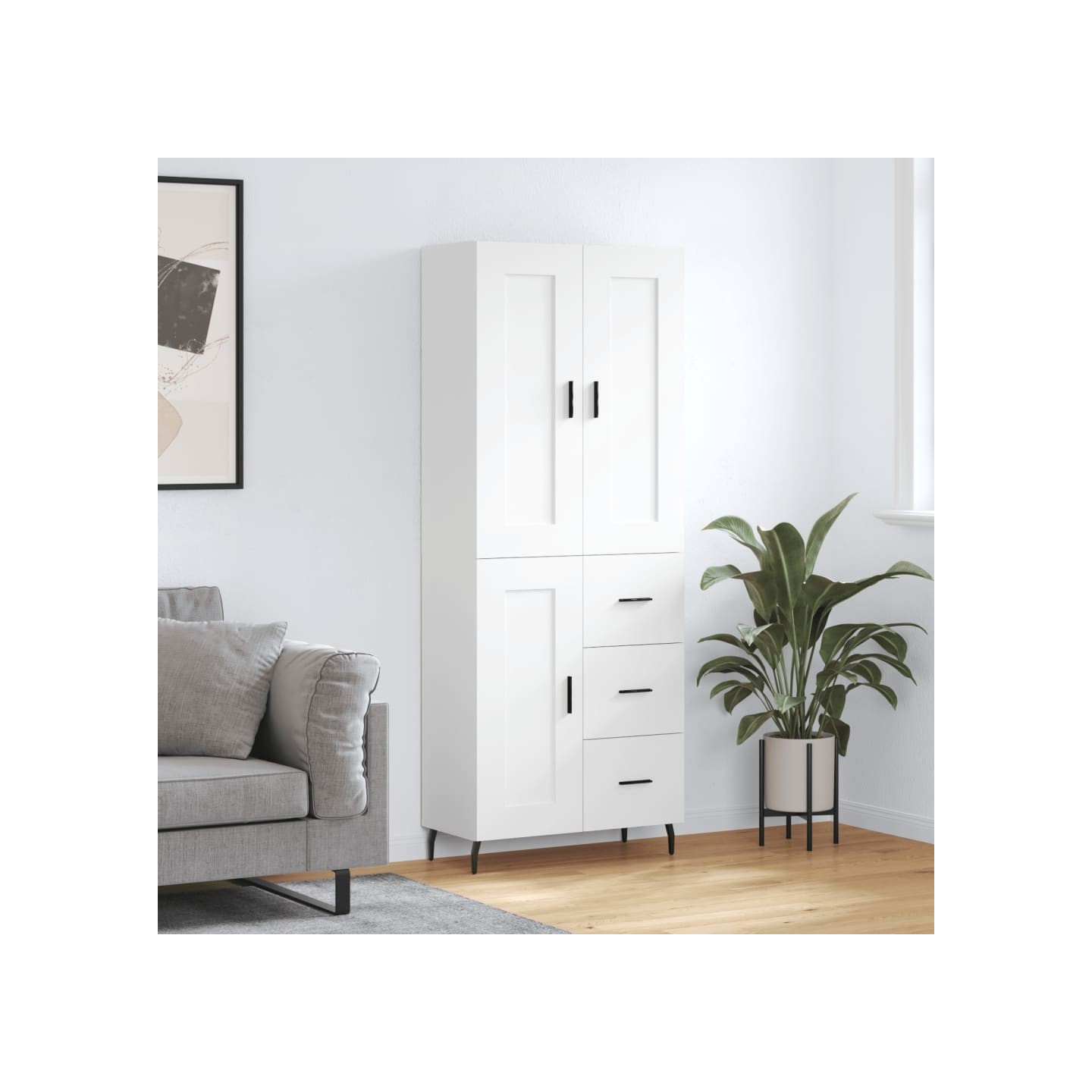 Buffet haut Blanc 69,5x34x180 cm Bois d'ingénierie