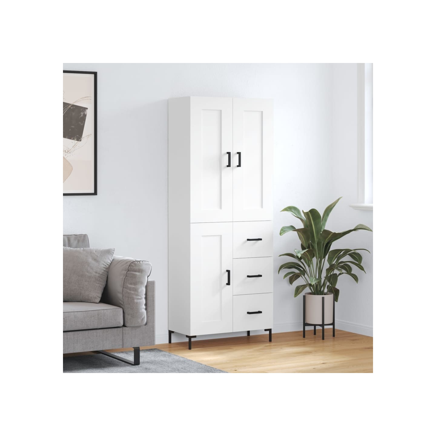 Buffet haut Blanc 69,5x34x180 cm Bois d'ingénierie