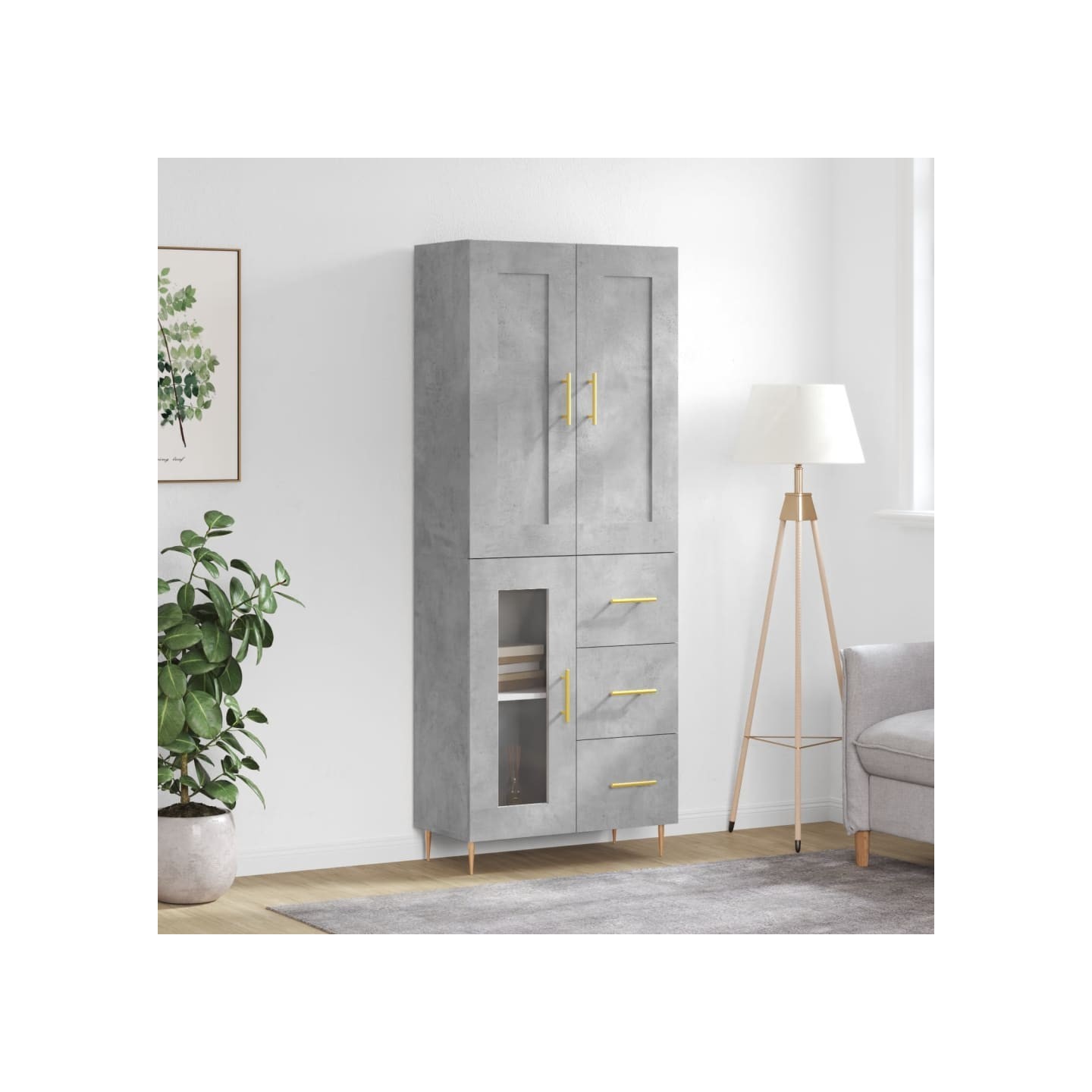 Buffet haut Gris béton 69,5x34x180 cm Bois d'ingénierie