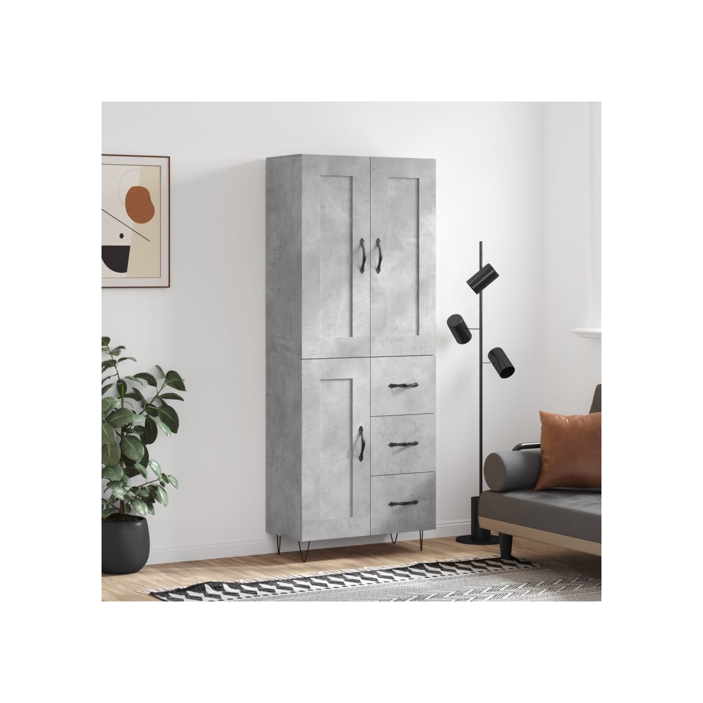 Buffet haut Gris béton 69,5x34x180 cm Bois d'ingénierie