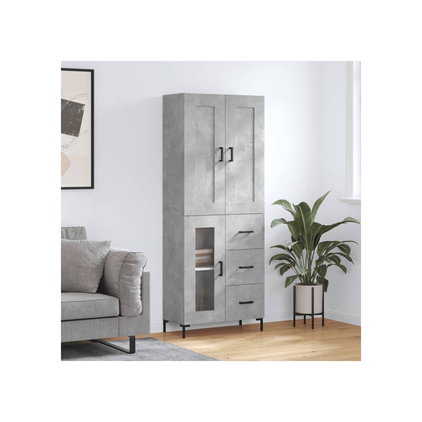 Buffet haut Gris béton 69,5x34x180 cm Bois d'ingénierie