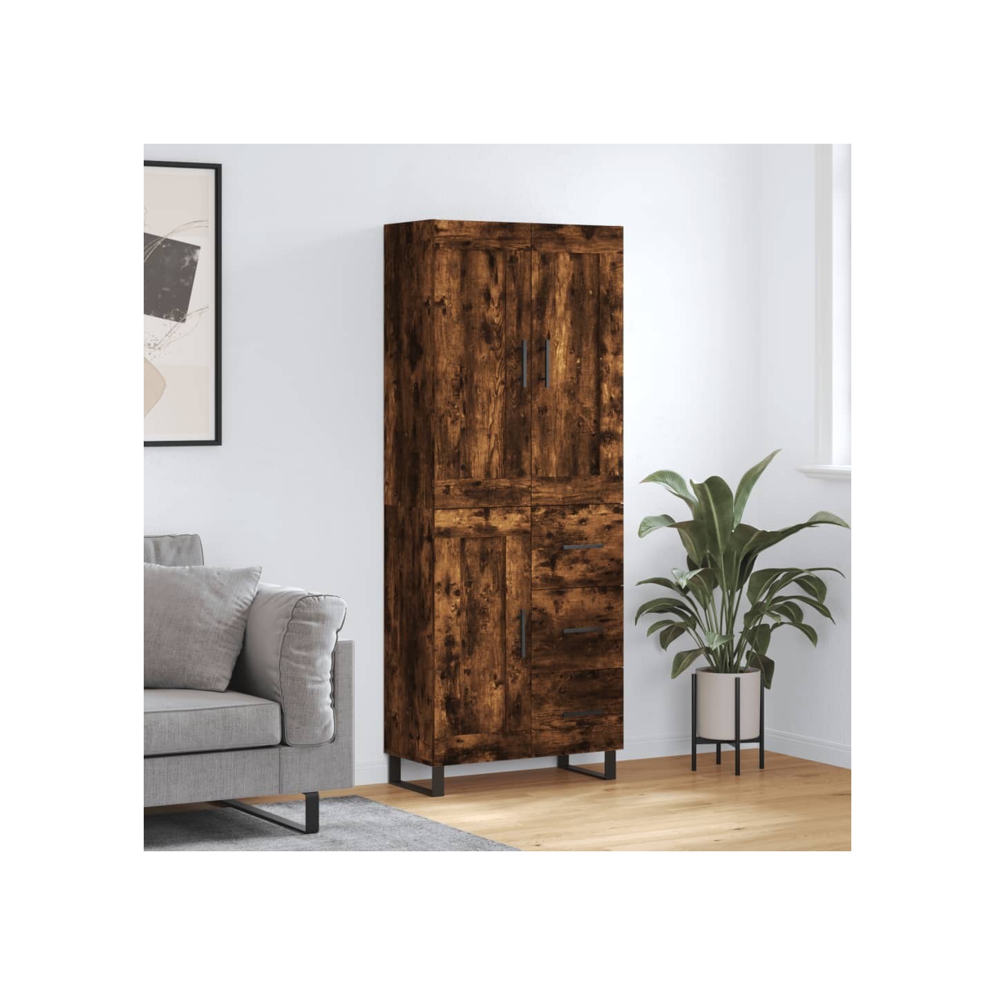 Buffet haut Chêne fumé 69,5x34x180 cm Bois d'ingénierie
