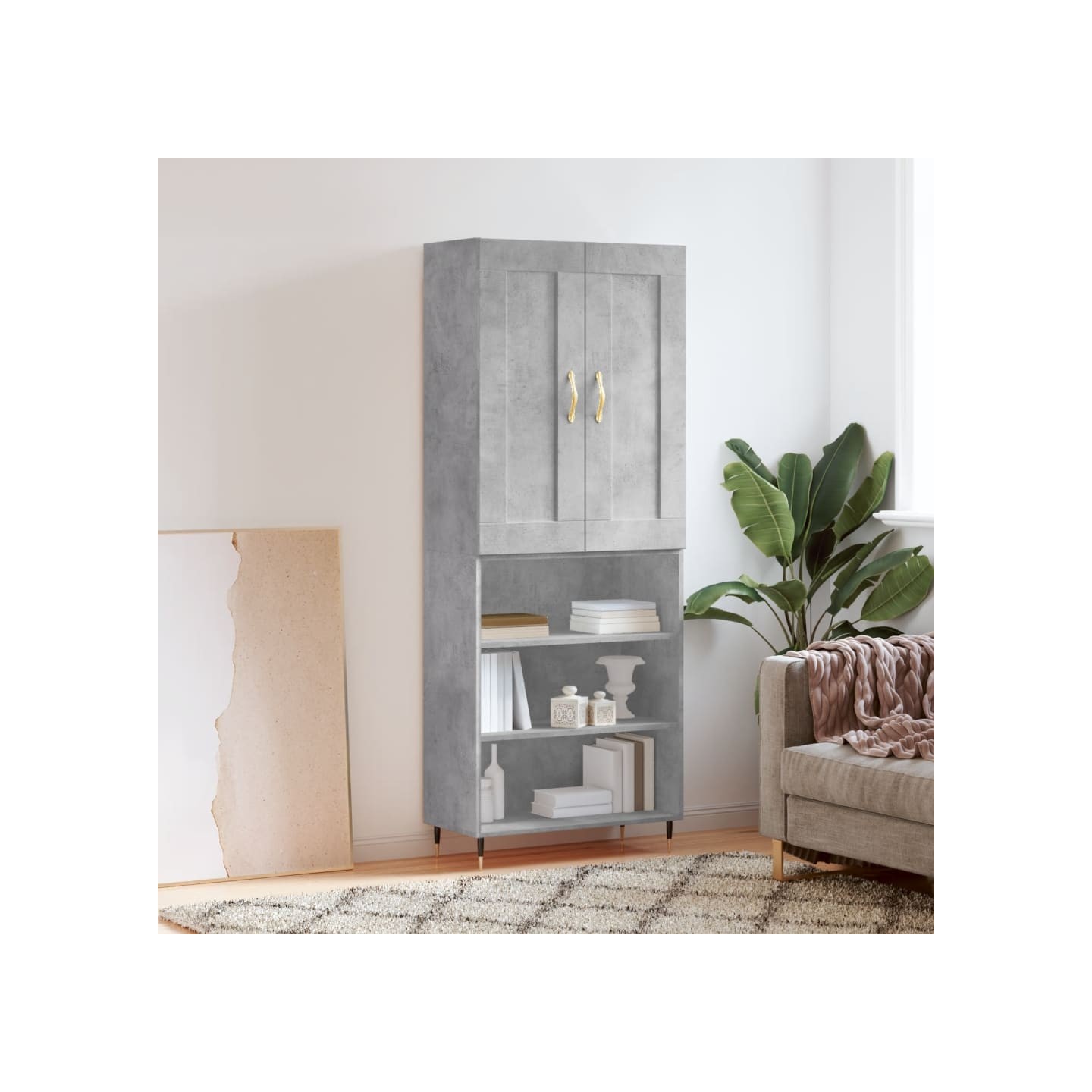 Buffet haut Gris béton 69,5x34x180 cm Bois d'ingénierie