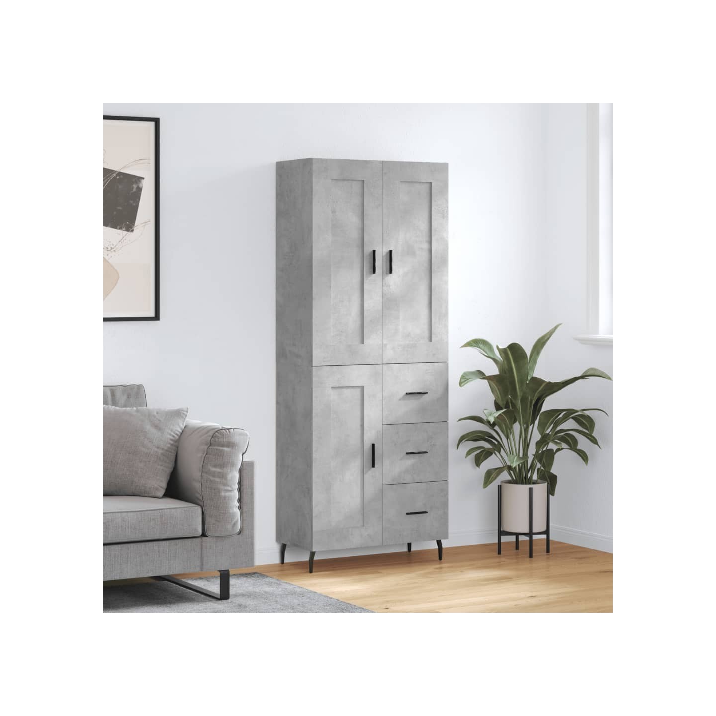 Buffet haut Gris béton 69,5x34x180 cm Bois d'ingénierie