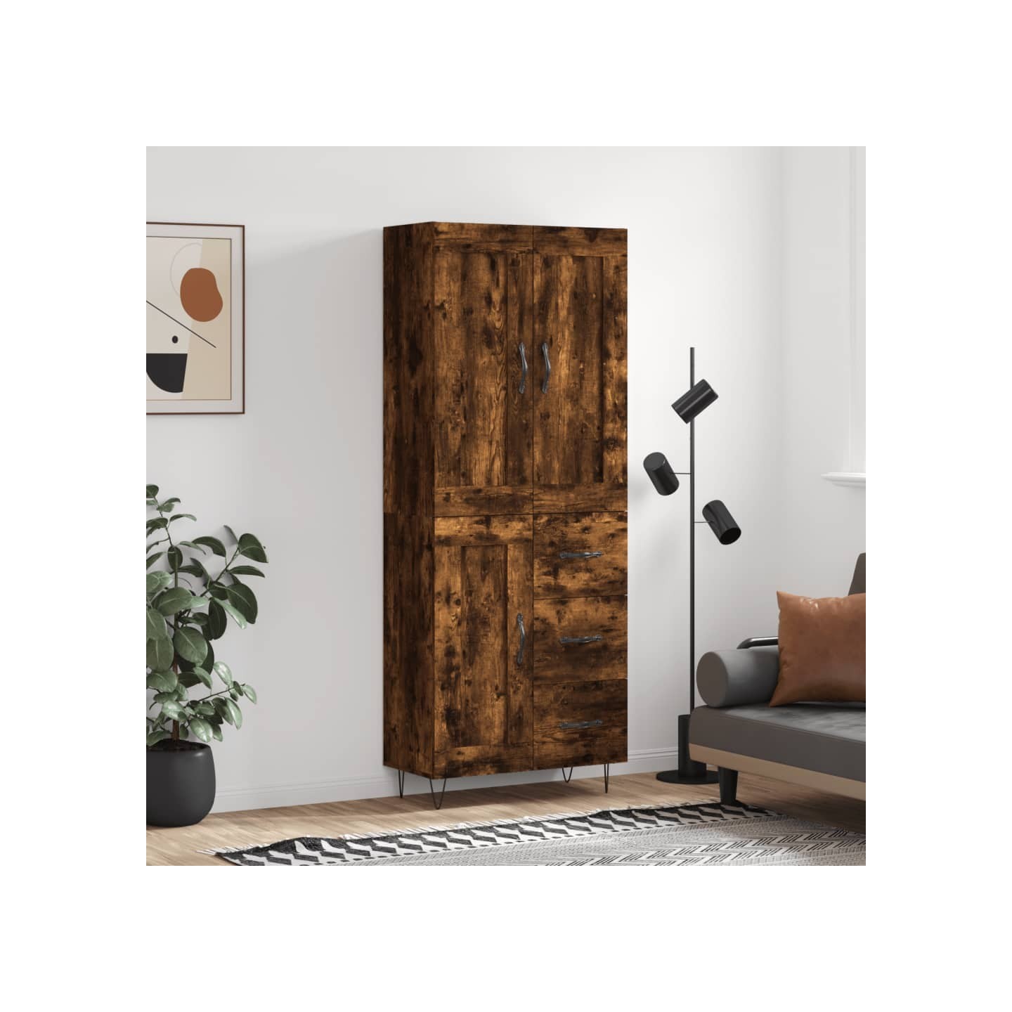 Buffet haut Chêne fumé 69,5x34x180 cm Bois d'ingénierie